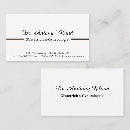 Doctor Obstetricien Gynaecoloog Visitekaartje (Voorkant / Achterkant)