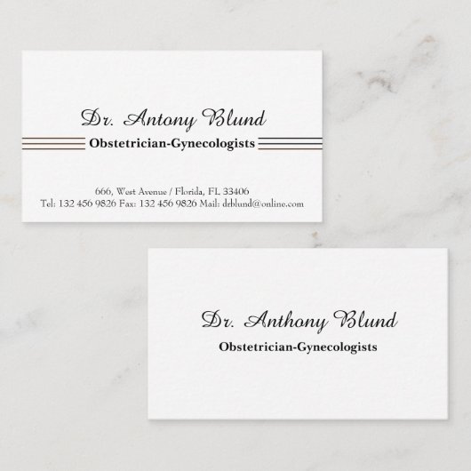 Doctor Obstetriciër-gynaecoloog Visitekaartje (Voorkant / Achterkant)