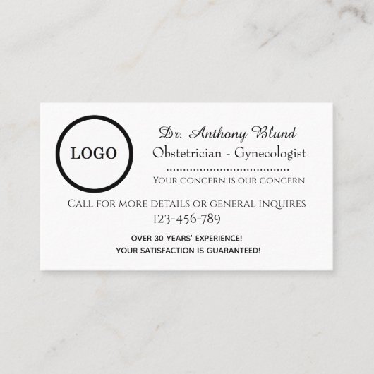 Doctor Obstetricist Gynaecoloog OBGYN Visitekaartje (Voorkant)