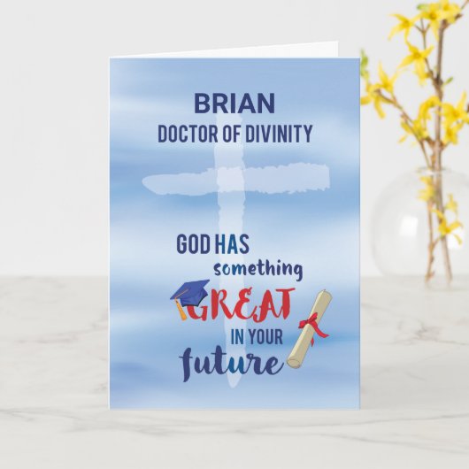 Doctor of Divinity Cross Blue Waterverf Kaart (Gele Bloem)