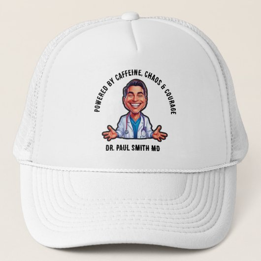 DOCTOR Powered by caffeine, chaos & courage Trucker Pet (Voorkant)