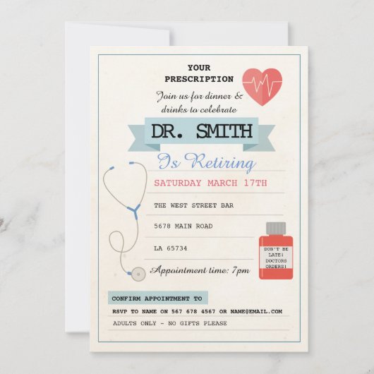 Doctor Prescription Dr Retiring Party Medical Kaart (Voorkant)
