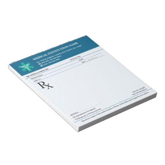Doctor Prescription Medical RX Pad – Editable Navy Notitieblok (Schuin)