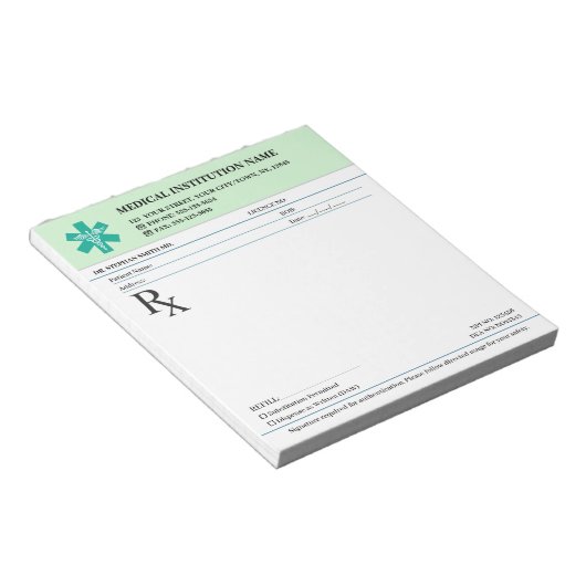 Doctor Prescription Medical RX Pad – Mint Green Notitieblok (Schuin)