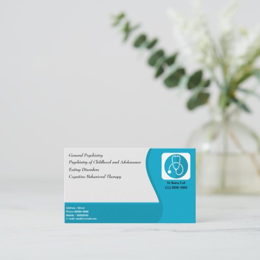 Doctor Psychiatrist Blue Logo Grey Visitekaartje (Staand voorkant)