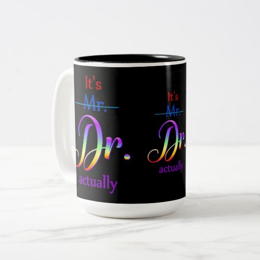 Doctor Rainbow-script Tweekleurige Koffiemok (Voorkant links)