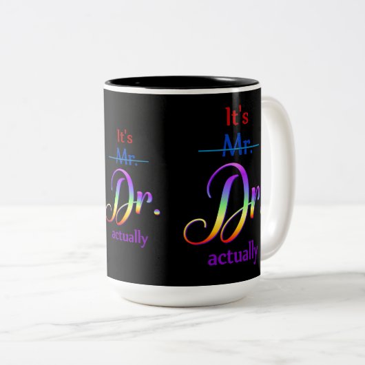Doctor Rainbow-script Tweekleurige Koffiemok (Voorkant rechts)