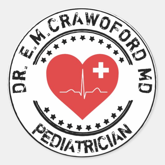 Doctor Rubber Stamp Heart ECG met Jouw naam Ronde Sticker (Voorkant)