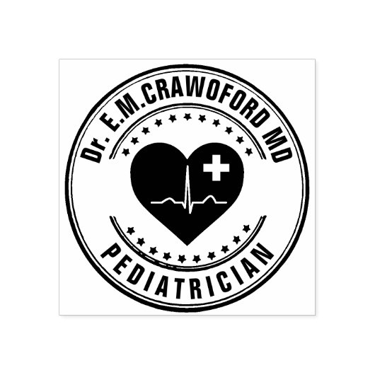 Doctor Rubber Stamp Heart ECG met Jouw naam Rubberstempel (Afrduk)