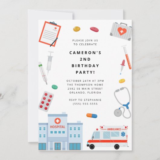 Doctor Scrubs Birthday Party Invitation Kaart (Voorkant)