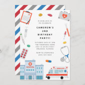 Doctor Scrubs Birthday Party Invitation Kaart (Voorkant / Achterkant)