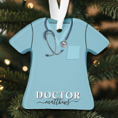 Doctor Scrubs Stethoscoop Blauw Shirt Kerstmis Ornament