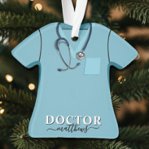 Doctor Scrubs Stethoscoop Blauw Shirt Kerstmis
