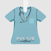 Doctor Scrubs Stethoscoop Blauw Shirt Kerstmis Ornament (voorkant)