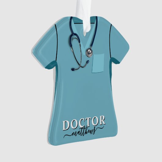 Doctor Scrubs Stethoscoop Blauw Shirt Kerstmis Ornament (voorkant)