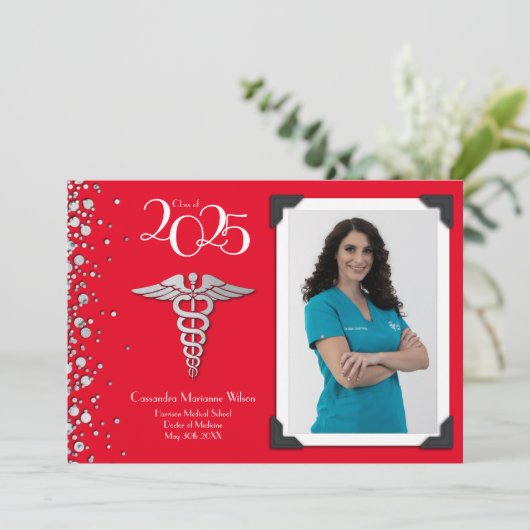 Doctor Silver Afstuderen Announcement Red Kaart (Staand voorkant)