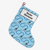 Doctor Stethoscoop Patroon Blauw Aanpasbaar Grote Kerstsok (Voorkant (Hangend))