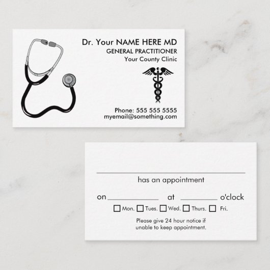 Doctor Stethoscoop witte benoeming Visitekaartje (Voorkant / Achterkant)