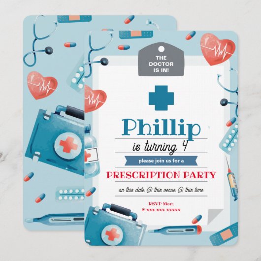 Doctor uitnodiging voor kinderen (Voorkant / Achterkant)