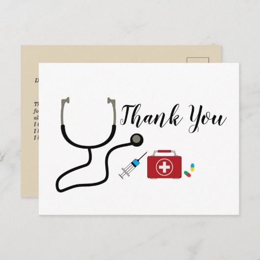 Doctor, verpleegster, medisch bedankt kaart (Voorkant / Achterkant)