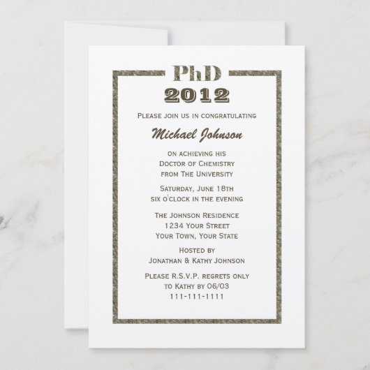 Doctoraat Afstuderen Invitation Metallic Kaart (Voorkant)