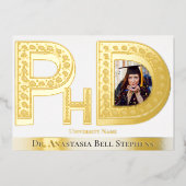 Doctorate PhD Afstuderen Ceremony Party Photo Gold Folie Uitnodiging (Voorkant)