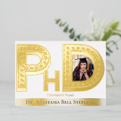 Doctorate PhD Afstuderen Ceremony Party Photo Gold Folie Uitnodiging (Staand Voorkant)