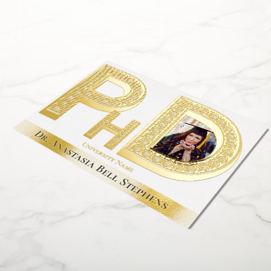 Doctorate PhD Afstuderen Ceremony Party Photo Gold Folie Uitnodiging (Gedraaid)
