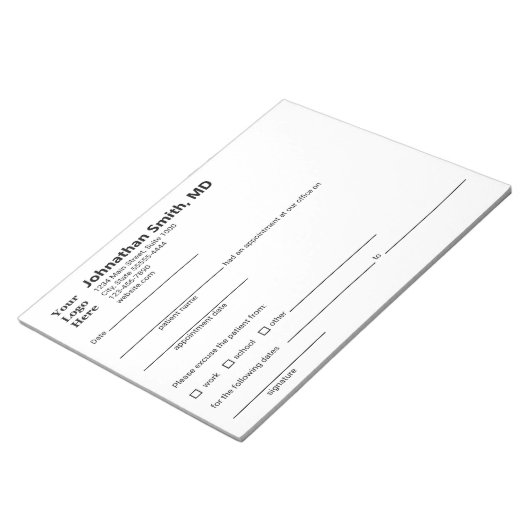 Doctor's Medical Excuse Note voor Sjabloon van de  Notitieblok (Schuin)