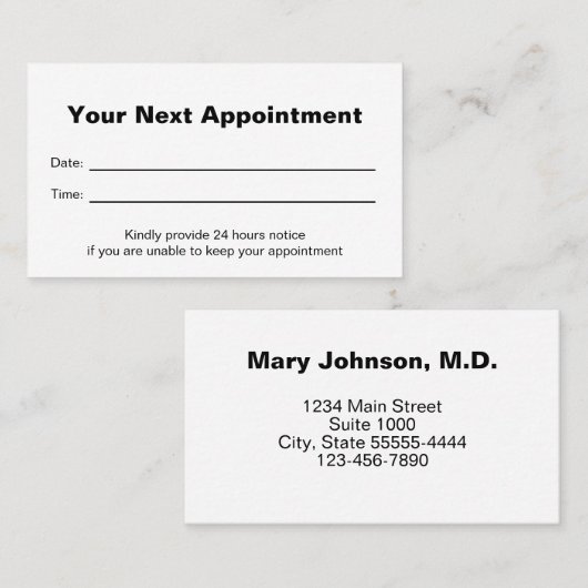 Doctor's Medical Office Your Next Appointment Card Afsprakenkaartje (Voorkant / Achterkant)