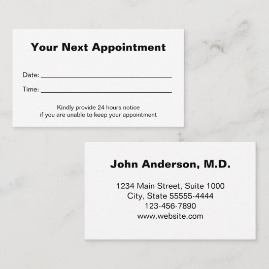 Doctor's Medical Office Your Next Appointment Card Afsprakenkaartje (Voorkant / Achterkant)