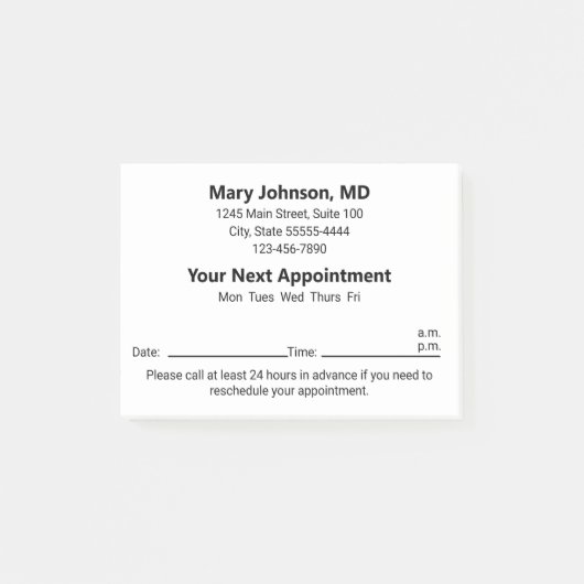 Doctor's Office Your Next Appointment Reminder Post-it® Notes (Voorkant)