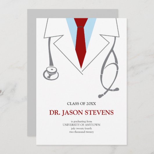 Doctor's White Coat Medical Afstuderen Invitation Kaart (Voorkant / Achterkant)