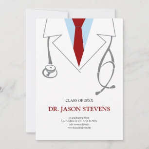 Doctor's White Coat Medical Afstuderen Invitation Kaart