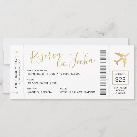 Documento de Embarque del Avión Reserva la Fecha Aankondiging (Voorkant)