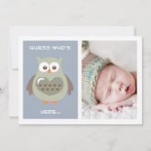 DOCUTE BLUE OWL BABY ANNOUNCEMENT FOTO-KAART KAART (Voorkant)