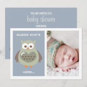 DOCUTE BLUE OWL BABY ANNOUNCEMENT FOTO-KAART KAART (Voorkant / Achterkant)