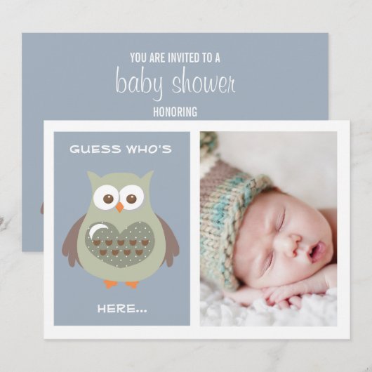 DOCUTE BLUE OWL BABY ANNOUNCEMENT FOTO-KAART KAART (Voorkant / Achterkant)