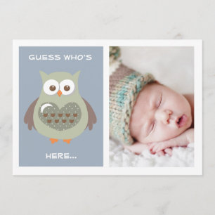 DOCUTE BLUE OWL BABY ANNOUNCEMENT FOTO-KAART KAART