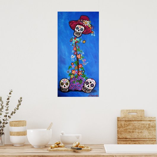 DOD SKULLS FLOWERS POSTER (Keuken)