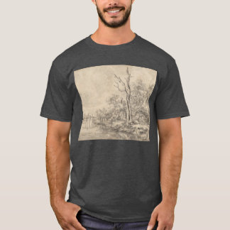Dode boom bij een stroom aan de voet van een heuve t-shirt