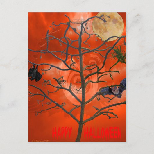 Dode boom onder een Oranje Scary Sky Briefkaart (Voorkant)