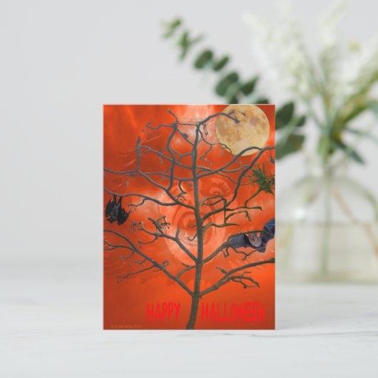 Dode boom onder een Oranje Scary Sky Briefkaart (Staand voorkant)