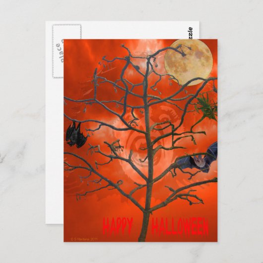 Dode boom onder een Oranje Scary Sky Briefkaart (Voorkant / Achterkant)