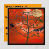 Dode boom onder een Oranje Scary Sky Invitation Kaart (Voorkant / Achterkant)