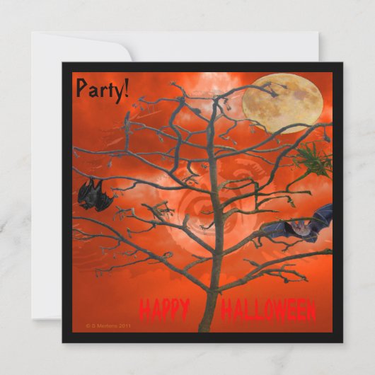 Dode boom onder een Oranje Scary Sky Invitation Kaart (Voorkant)
