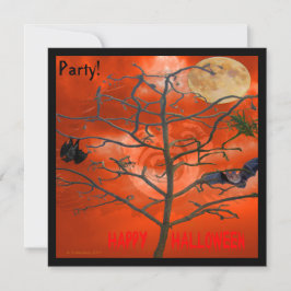 Dode boom onder een Oranje Scary Sky Invitation Kaart