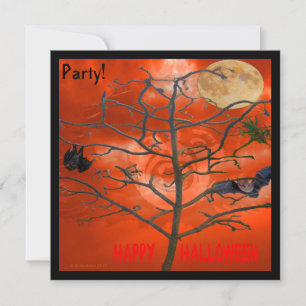 Dode boom onder een Oranje Scary Sky Invitation Kaart
