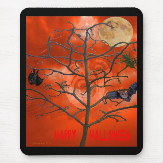 Dode boom onder een Oranje Scary Sky Mousepad Muismat (Voorkant)