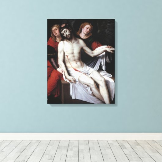 Dode Christus Gesteund door Twee Angels (Ribalta) Canvas Afdruk (Insitu (Houten vloer))